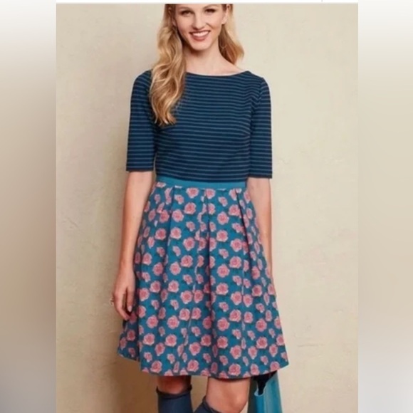 Matilda Jane Women Friends Forever Peyton Dress Roses Stripes Size Small Pockets - Picture 7 of 8